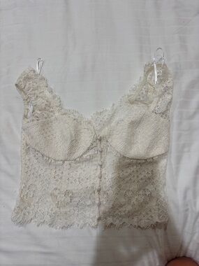 For Love and Lemons Lace Button-Front Camisole Top in Cream